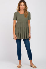 Olive Tiered Short Sleeve Top