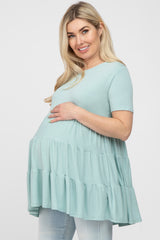 Mint Green Tiered Maternity Short Sleeve Top