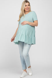 Mint Green Tiered Maternity Short Sleeve Top