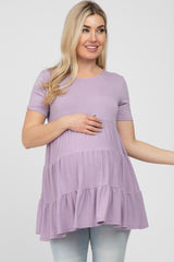 Lavender Tiered Maternity Short Sleeve Top