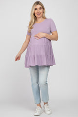 Lavender Tiered Maternity Short Sleeve Top