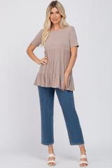 Taupe Tiered Maternity Short Sleeve Top