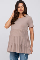 Taupe Tiered Maternity Short Sleeve Top