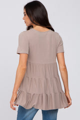 Taupe Tiered Maternity Short Sleeve Top