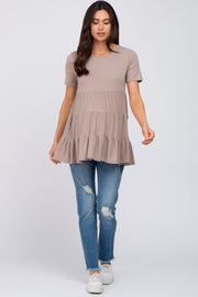 Taupe Tiered Maternity Short Sleeve Top