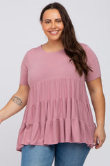 Mauve Tiered Maternity Plus Short Sleeve Top