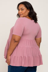 Mauve Tiered Maternity Plus Short Sleeve Top