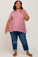 Mauve Tiered Maternity Plus Short Sleeve Top