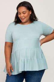 Mint Green Tiered Maternity Plus Short Sleeve Top