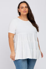 Ivory Tiered Plus Short Sleeve Top