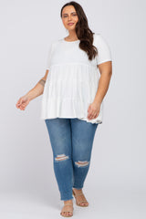 Ivory Tiered Plus Short Sleeve Top