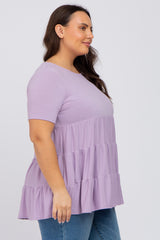 Lavender Tiered Plus Short Sleeve Top