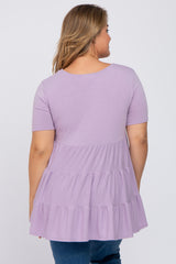 Lavender Tiered Maternity Plus Short Sleeve Top