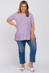 Lavender Tiered Maternity Plus Short Sleeve Top