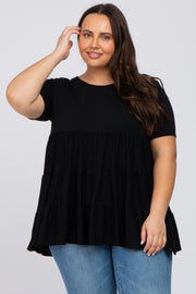 Black Tiered Plus Short Sleeve Top