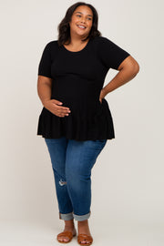 Black Tiered Maternity Plus Short Sleeve Top