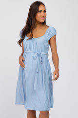 Light Blue Front Tie Maternity Dress