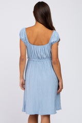 Light Blue Front Tie Maternity Dress