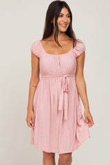 Light Pink Front Tie Maternity Dress