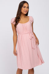 Light Pink Front Tie Maternity Dress