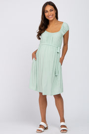 Light Green Front Tie Maternity Dress