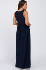 Navy Blue V-Neck Sleeveless Maternity Maxi Dress