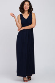 Navy Blue V-Neck Sleeveless Maxi Dress