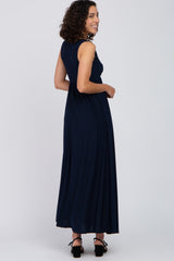 Navy Blue V-Neck Sleeveless Maxi Dress