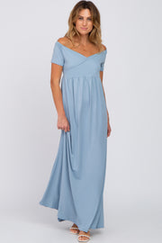 Light Blue Off Shoulder Wrap Maxi Dress