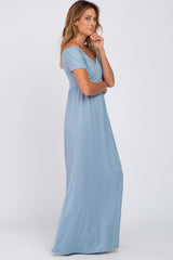 Light Blue Off Shoulder Wrap Maxi Dress