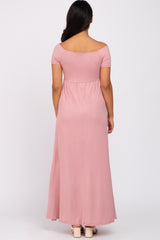 Mauve Off Shoulder Wrap Maternity Maxi Dress