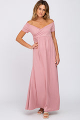 Mauve Off Shoulder Wrap Maxi Dress