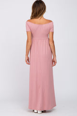 Mauve Off Shoulder Wrap Maxi Dress