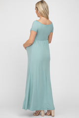 Mint Off Shoulder Wrap Maternity Maxi Dress