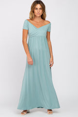 Mint Off Shoulder Wrap Maxi Dress