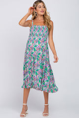 Jade Floral Smocked Ruffle Tiered Maternity Midi Dress