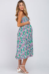 Jade Floral Smocked Ruffle Tiered Maternity Midi Dress