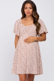 Cream Floral Short Sleeve Maternity Dress