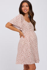 Cream Floral Short Sleeve Maternity Dress