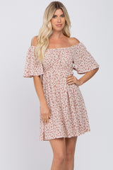 Cream Floral Short Sleeve Maternity Dress