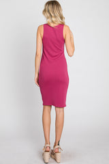 Magenta Ribbed V-Neck Dress