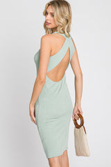 Light Olive Ribbed Fitted Crisscross Back Dress