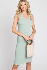 Light Olive Ribbed Fitted Crisscross Back Dress