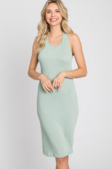 Light Olive Ribbed Fitted Crisscross Back Dress