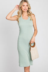 Light Olive Ribbed Fitted Crisscross Back Dress