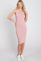 Mauve Ribbed Fitted Crisscross Back Dress