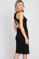 Black Ribbed Crisscross Back Dress