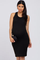 Black Ribbed Crisscross Back Maternity Dress