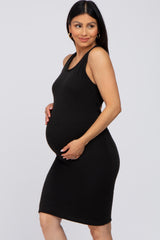 Black Ribbed Crisscross Back Maternity Dress