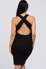 Black Ribbed Crisscross Back Maternity Dress